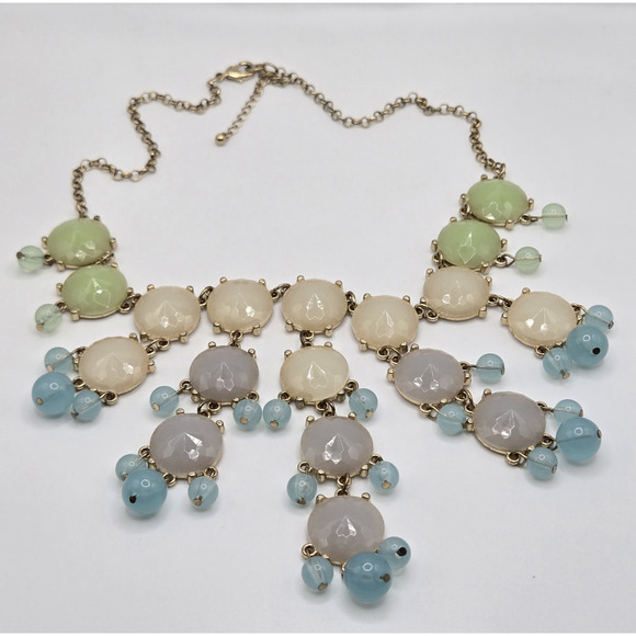 Statement Necklace Chunky Pastel Beaded Goldtone Runway Maximalist Cocktail Glam - Picture 6 of 13